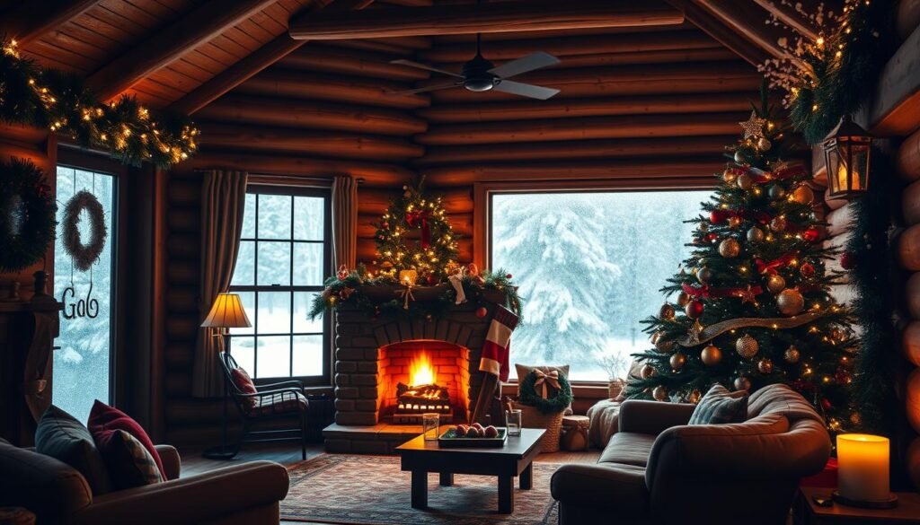 Christmas in a log cabin with loved ones