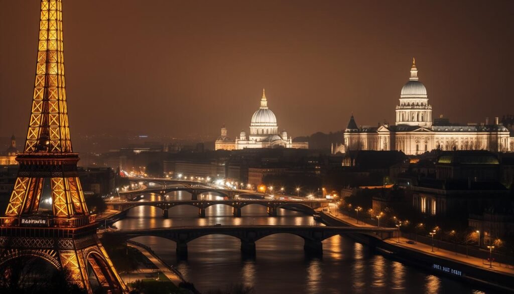Illuminated Paris landmarks