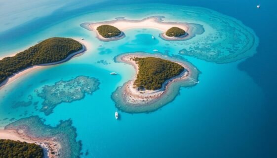 Aerial view of pristine beaches with turquoise waters for summer 2025 vacation destinations