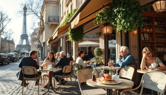 Classic Parisian café with outdoor seating and Eiffel Tower view - Paris Foodie Guide