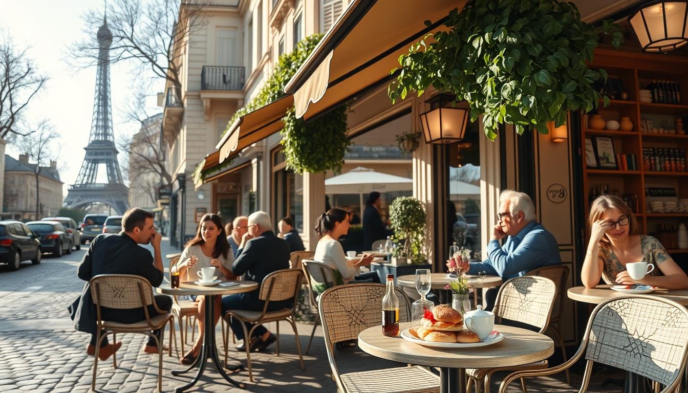 Classic Parisian café with outdoor seating and Eiffel Tower view - Paris Foodie Guide