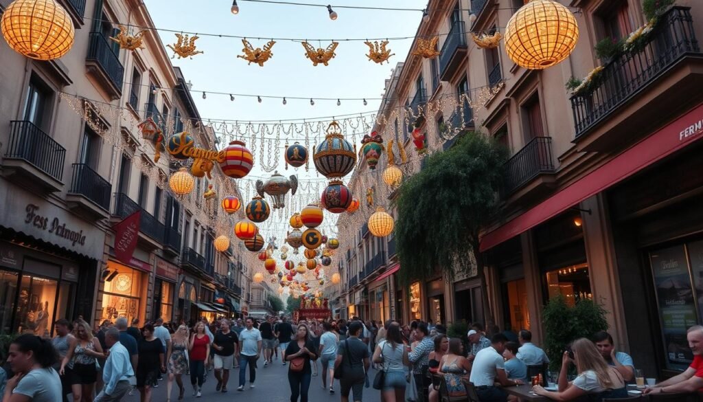 Festa Major de Gràcia with decorated streets and crowds enjoying summer festivities