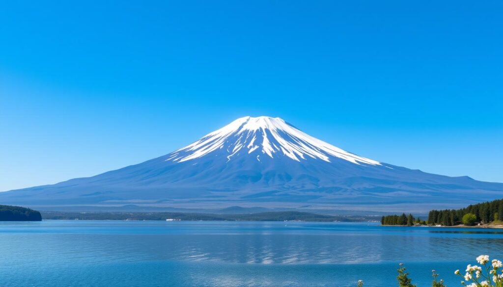 Mt. Fuji with Lake Kawaguchiko in summer with clear view Mt. Fuji with Lake Kawaguchiko in summer with clear view