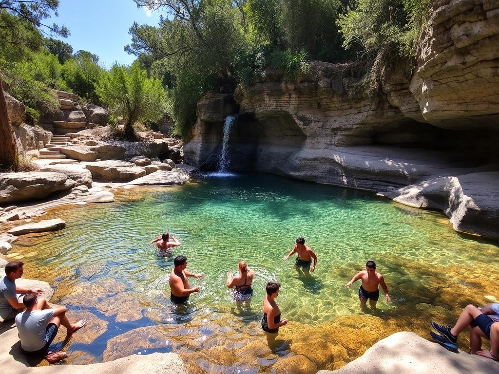 Natural swimming pool with waterfall in La Mola near Barcelona