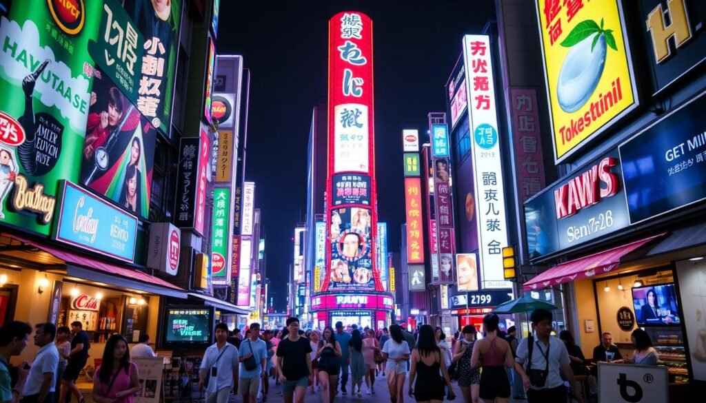 Neon lights of Shinjuku at night during summer in Tokyo Neon lights of Shinjuku at night during summer in Tokyo