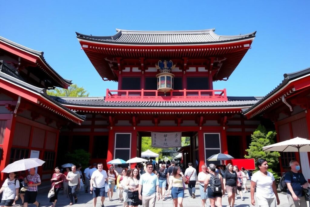Sensō-ji Temple in Asakusa with visitors in summer attire Sensō-ji Temple in Asakusa with visitors in summer attire