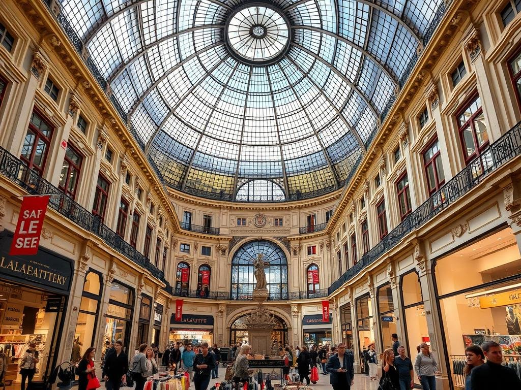 Shoppers at Galeries Lafayette during summer sales in Paris Shoppers at Galeries Lafayette during summer sales in Paris