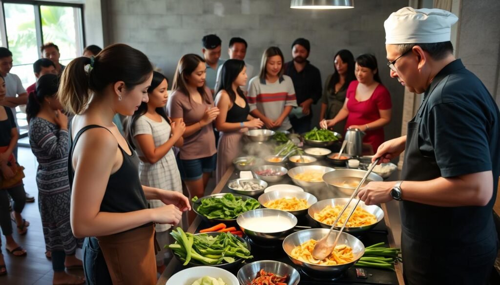 Solo traveler at a Thai cooking class
