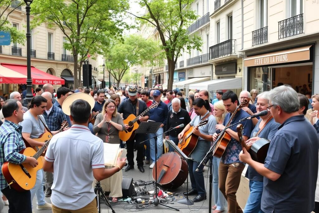 Street musicians performing during Fête de la Musique in Paris Street musicians performing during Fête de la Musique in Paris