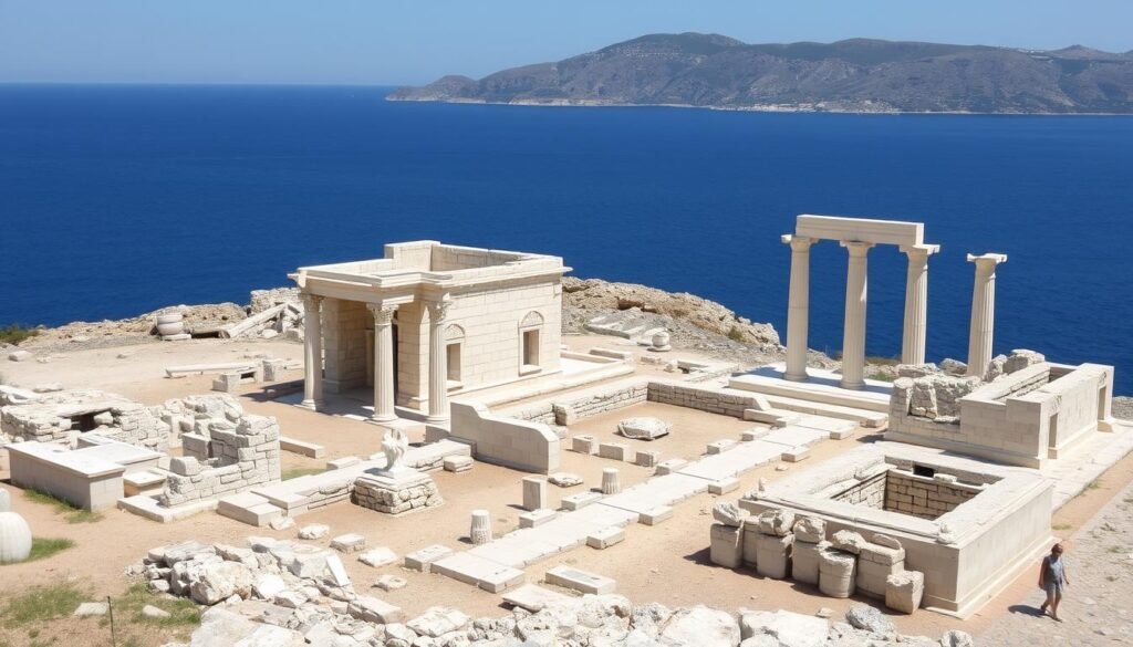 Archaeological site of Delos with ancient ruins and columns - fascinating day trip option in your 1 week in Greece itinerary Archaeological site of Delos with ancient ruins and columns - fascinating day trip option in your 1 week in Greece itinerary