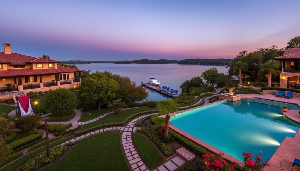 Lake Austin Spa Resort with waterfront accommodations, lush gardens and private boat dock offering a luxurious lake resorts private retreat