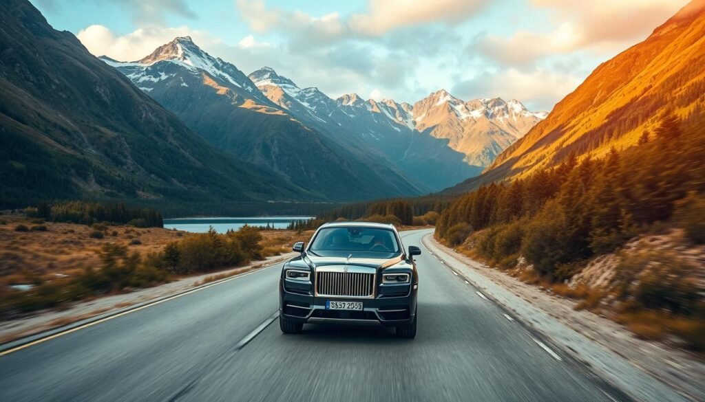 Luxury vehicle driving through New Zealand's dramatic Southern Scenic Route landscapes in 2025 Luxury vehicle driving through New Zealand's dramatic Southern Scenic Route landscapes in 2025