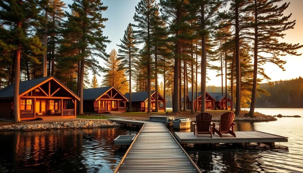 Rustic luxury accommodations at Lake Kora in the Adirondacks with private lakefront access offering a perfect luxurious lake resorts private retreat