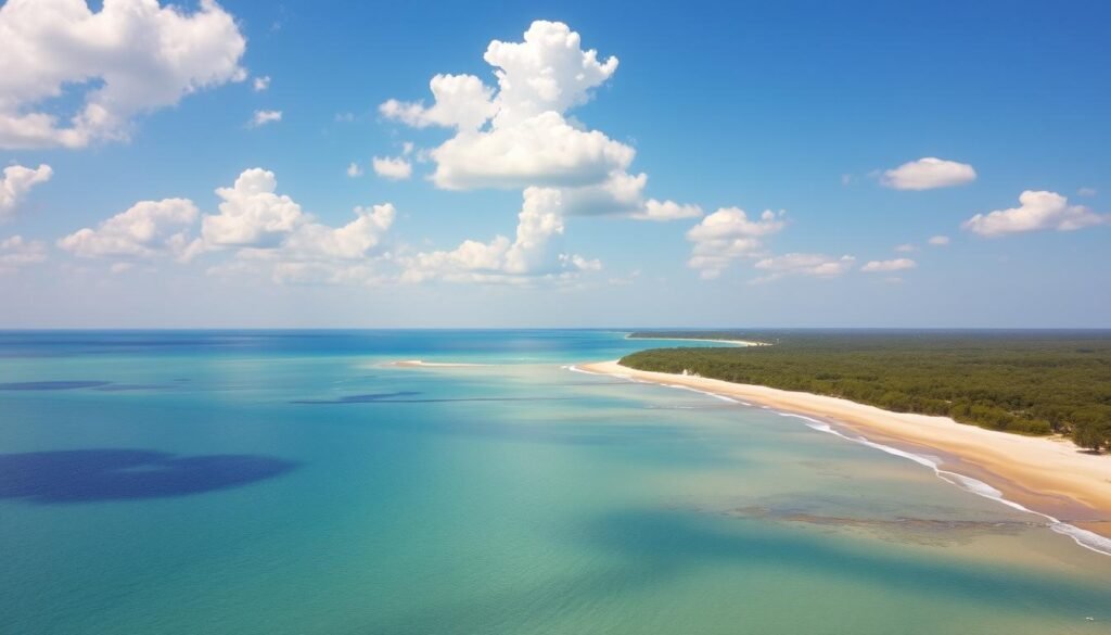 Scenic summer view of Lake Michigan shoreline with sandy beaches Scenic summer view of Lake Michigan shoreline with sandy beaches