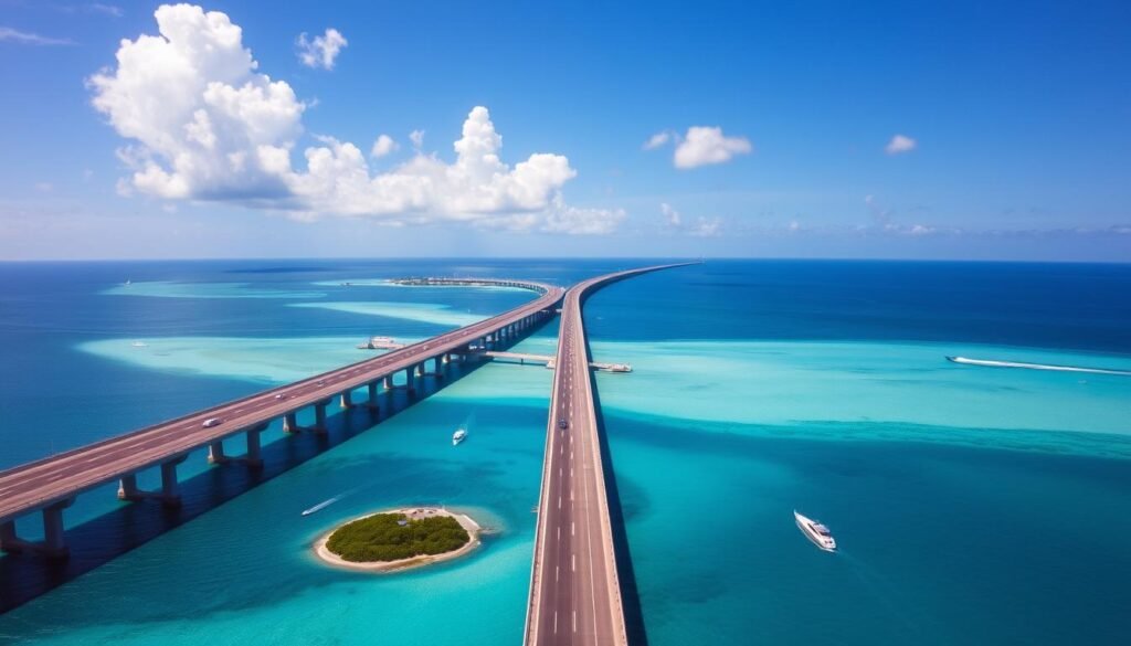 Seven Mile Bridge on the Overseas Highway in the Florida Keys during summer Seven Mile Bridge on the Overseas Highway in the Florida Keys during summer