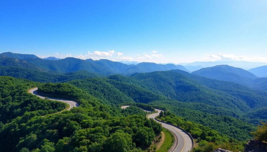 Summer view of the Blue Ridge Parkway with mountains and forests Summer view of the Blue Ridge Parkway with mountains and forests