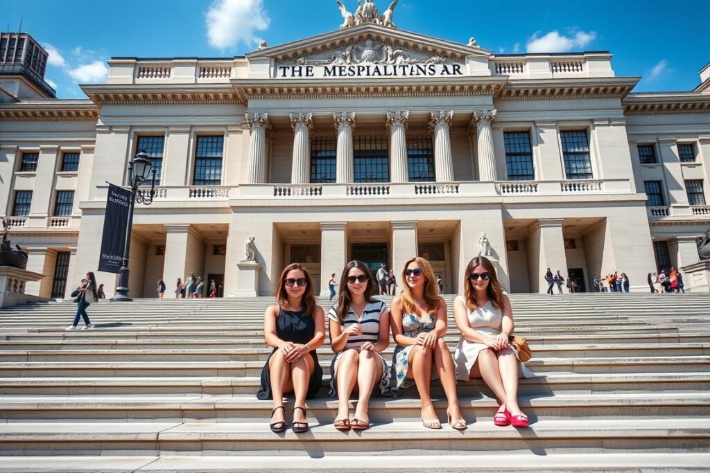 The Metropolitan Museum of Art steps with friends sitting like in Gossip Girl