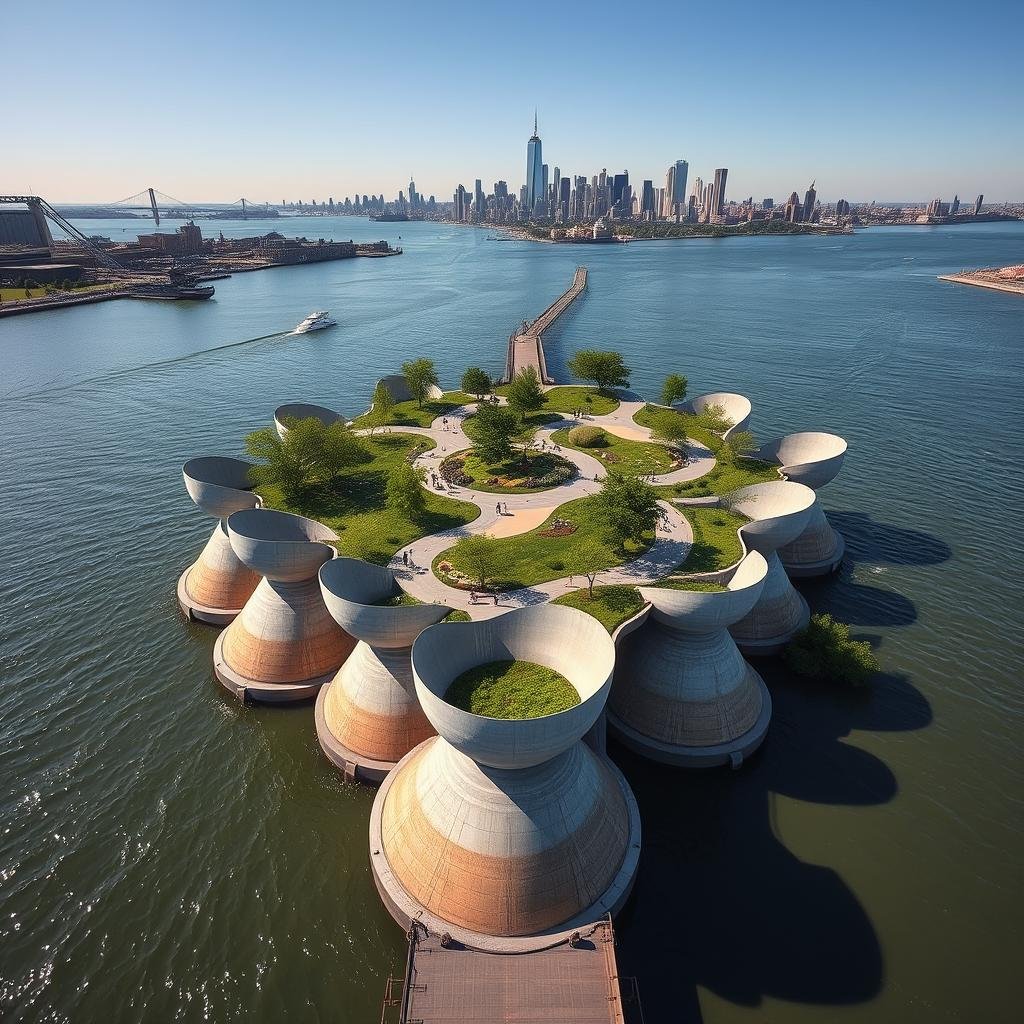 The unique floating park structure of Little Island at Pier 55