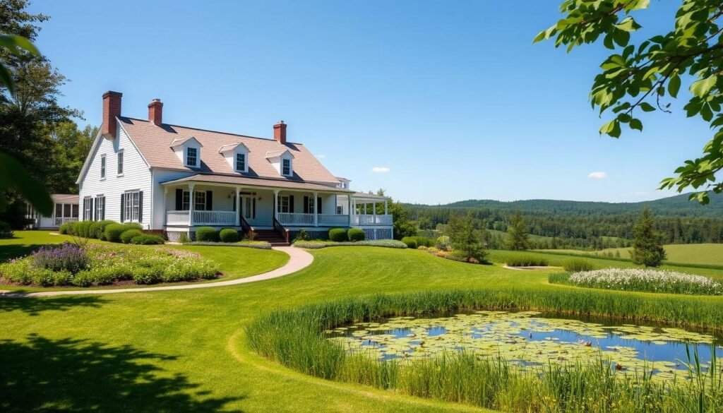Twin Farms resort in Vermont with private pond, rolling meadows and forest offering a luxurious lake resorts private retreat experience