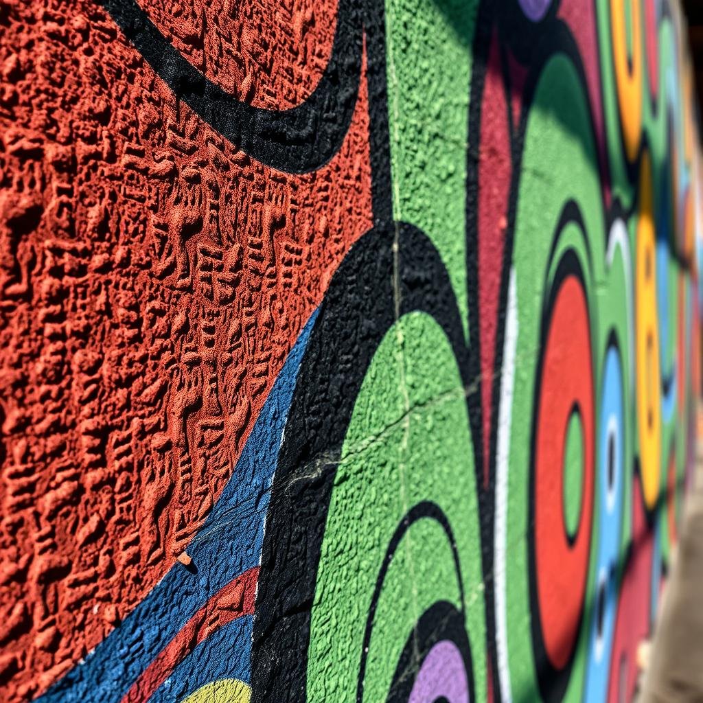 Close-up of colorful street art mural in Rio de Janeiro