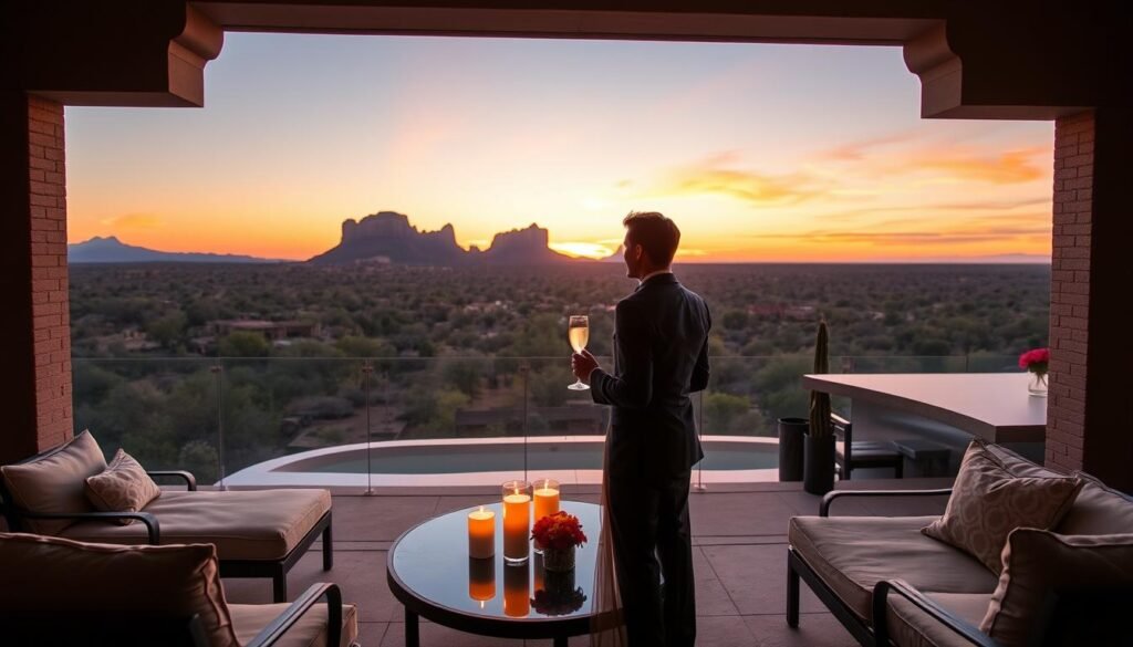 Couple enjoying sunset views from luxury Arizona resort