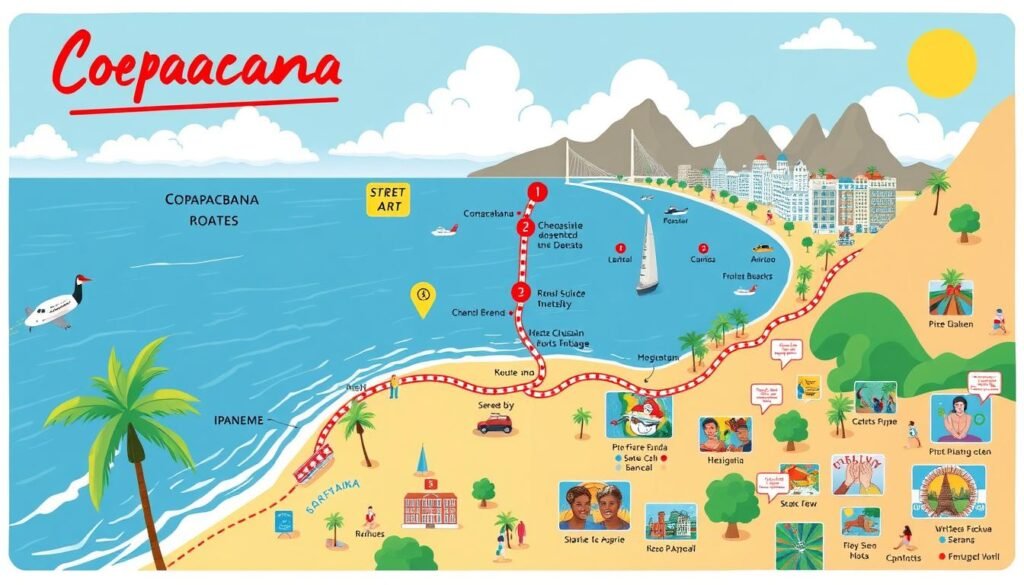 Map showing the Southern Zone Art & Beach Trail in Rio de Janeiro