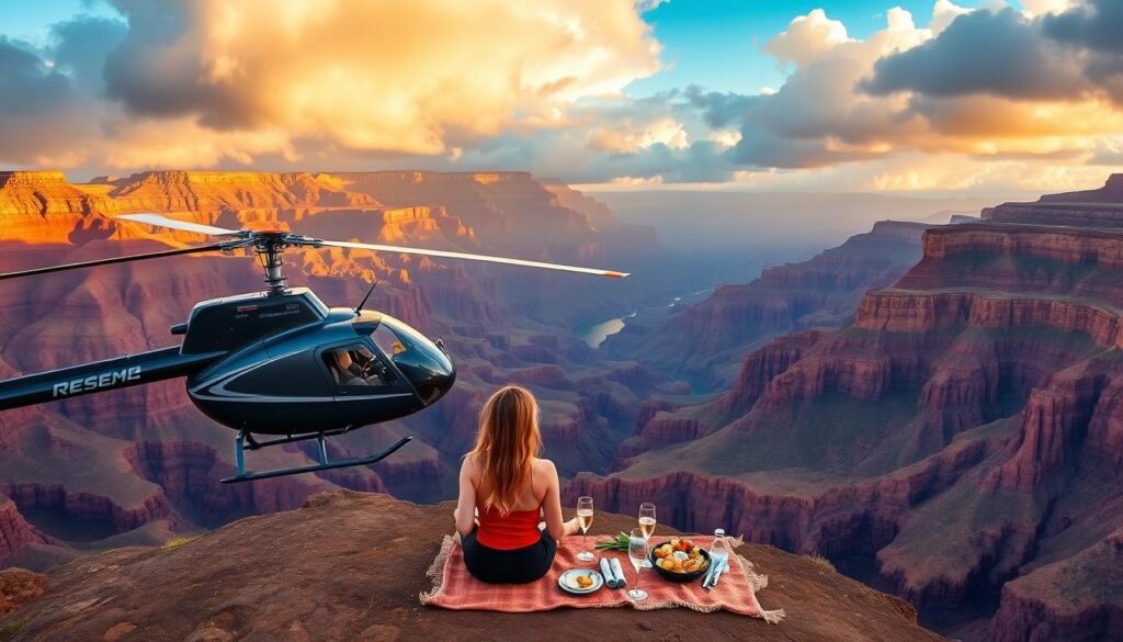 Private helicopter landing at a viewpoint overlooking Waimea Canyon, the Grand Canyon of the Pacific Private helicopter landing at a viewpoint overlooking Waimea Canyon, the Grand Canyon of the Pacific