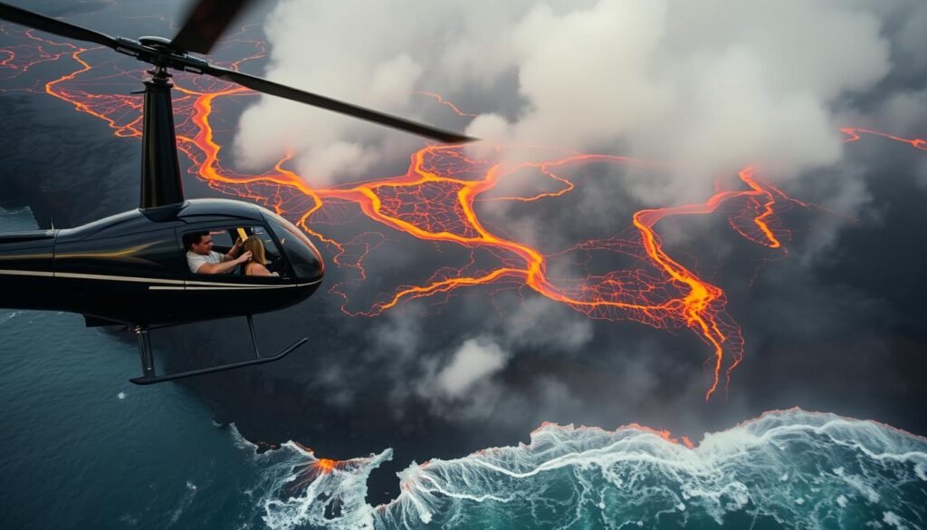 Private helicopter tour over active lava flows at Hawaii Volcanoes National Park