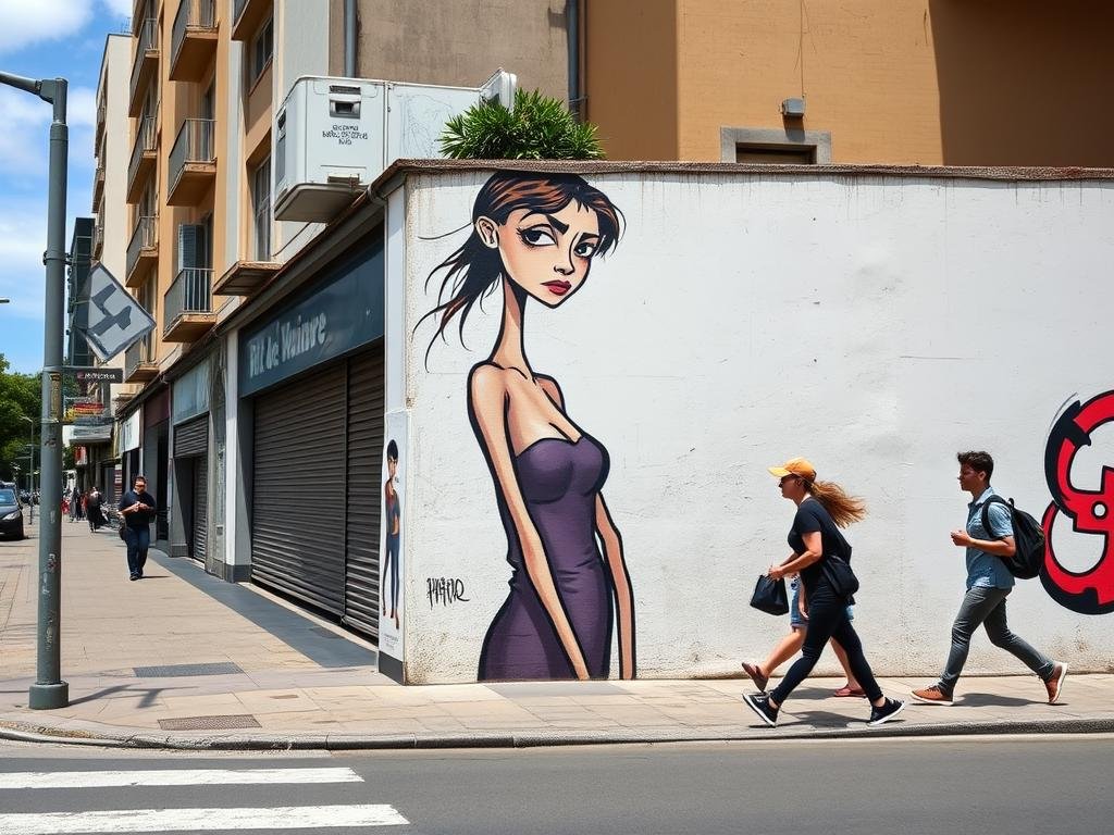 Rita Wainer's distinctive female character mural in Rio de Janeiro Rita Wainer's distinctive female character mural in Rio de Janeiro
