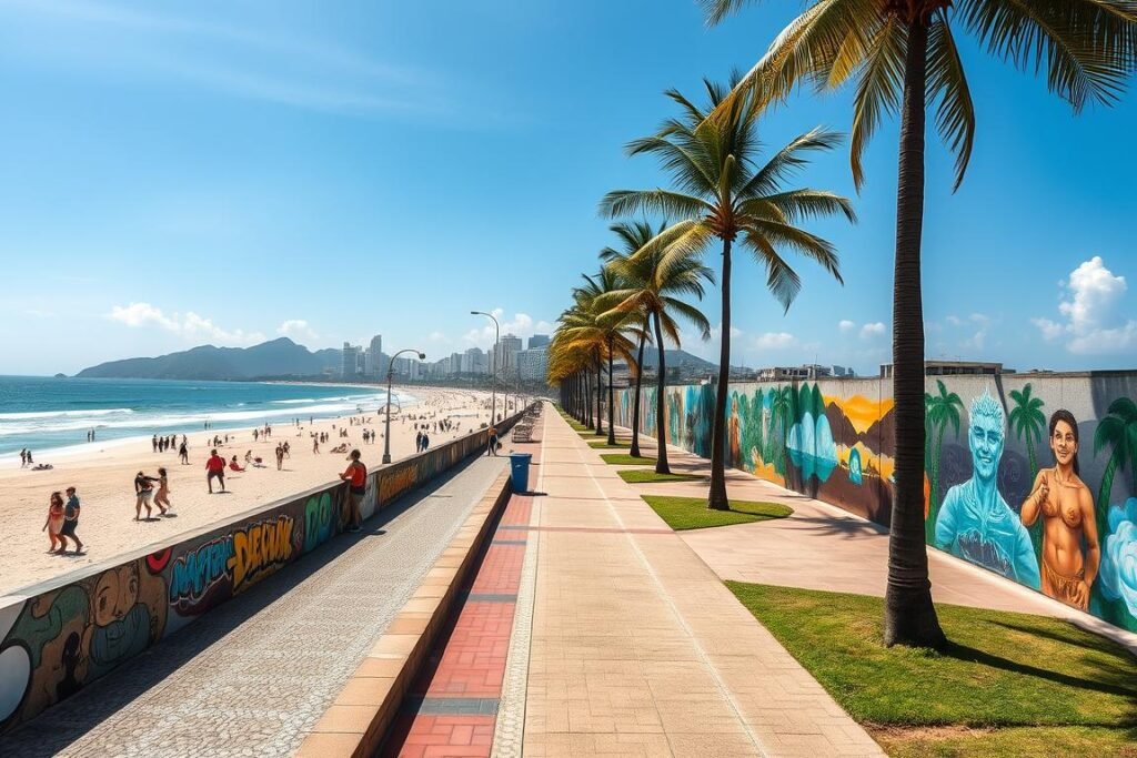 Street art along the beachfront at Copacabana in Rio de Janeiro Street art along the beachfront at Copacabana in Rio de Janeiro