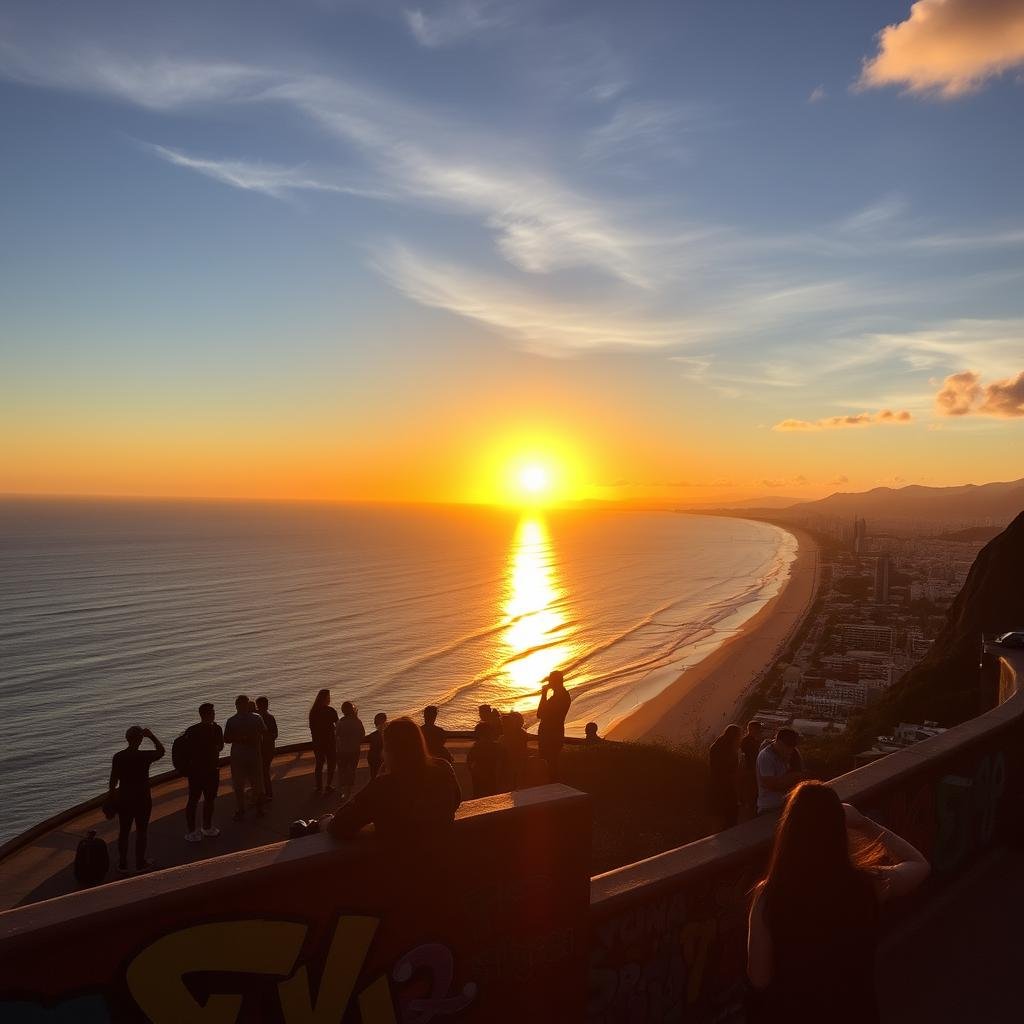 Sunset view from Arpoador with street art in foreground