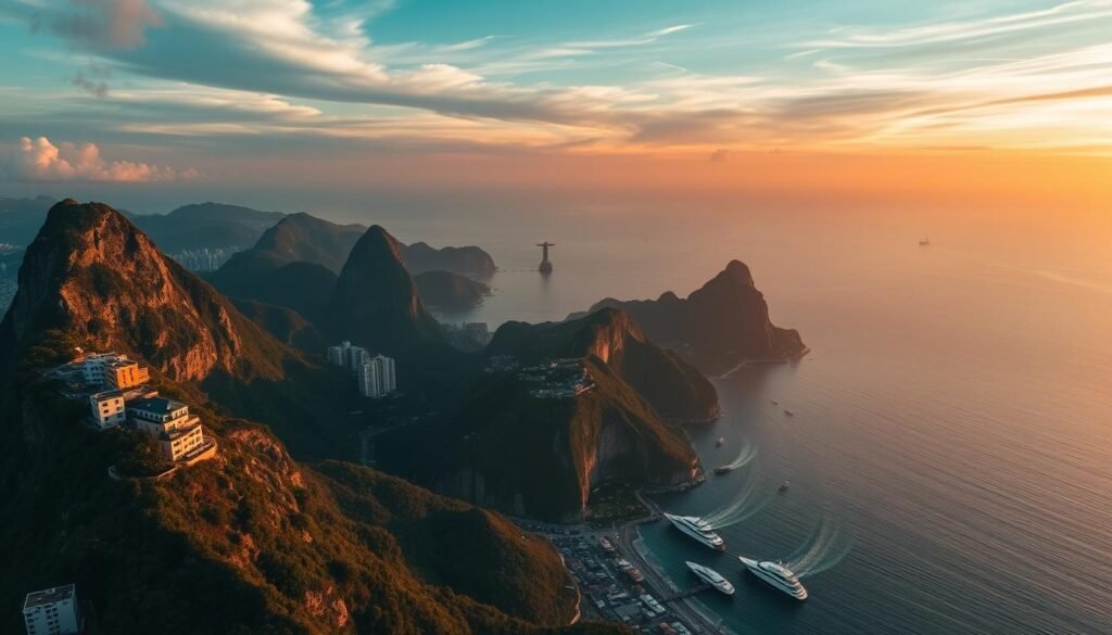 Aerial view of Rio de Janeiro showing Christ the Redeemer, Sugarloaf Mountain, and the stunning coastline - Luxe 10-Day Brazil Itinerary