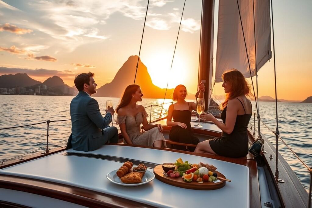 Private sunset sailing experience on Guanabara Bay with champagne service Private sunset sailing experience on Guanabara Bay with champagne service