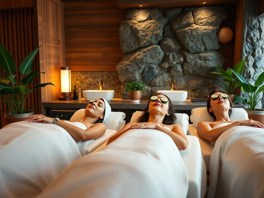 Women enjoying spa treatments at a luxury hotel in San José, Costa Rica during their girls trip adventure spa retreat Women enjoying spa treatments at a luxury hotel in San José, Costa Rica during their girls trip adventure spa retreat