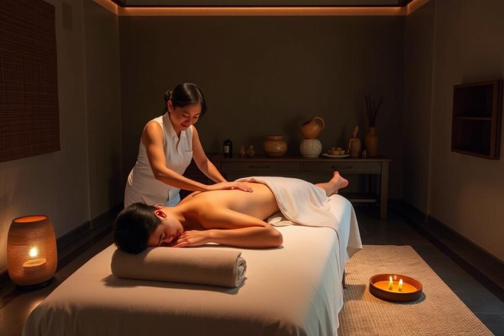 Ayurvedic treatment being performed at Sukhavati Retreat Bali