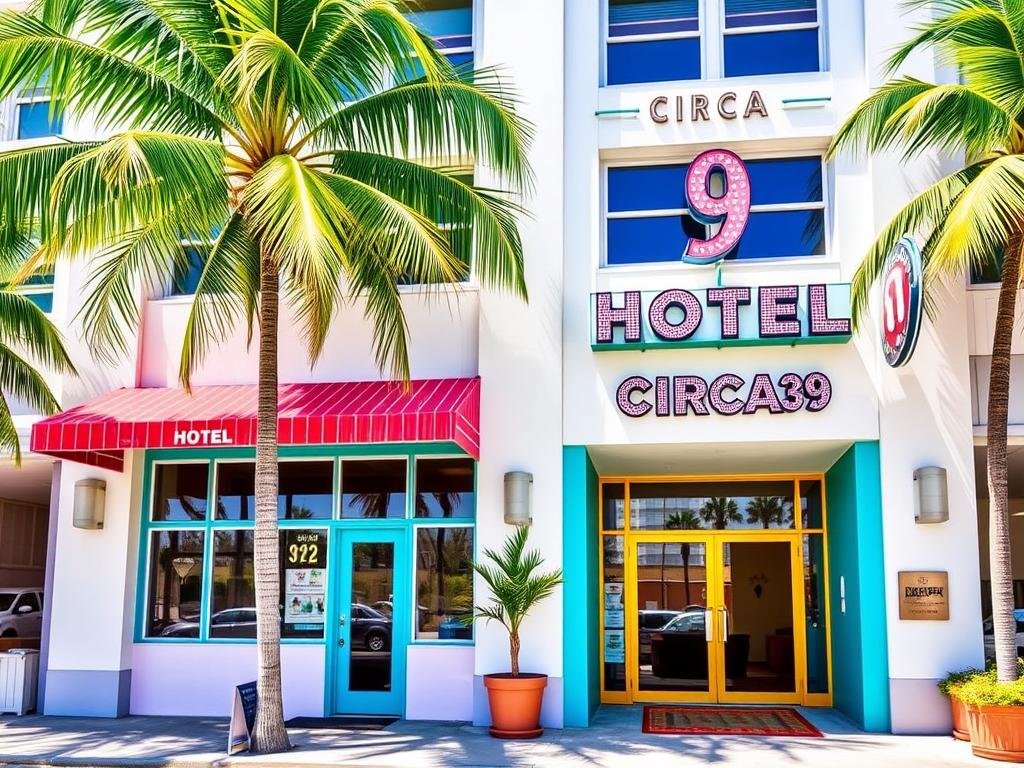 Circa 39 Hotel Miami Beach exterior with palm trees