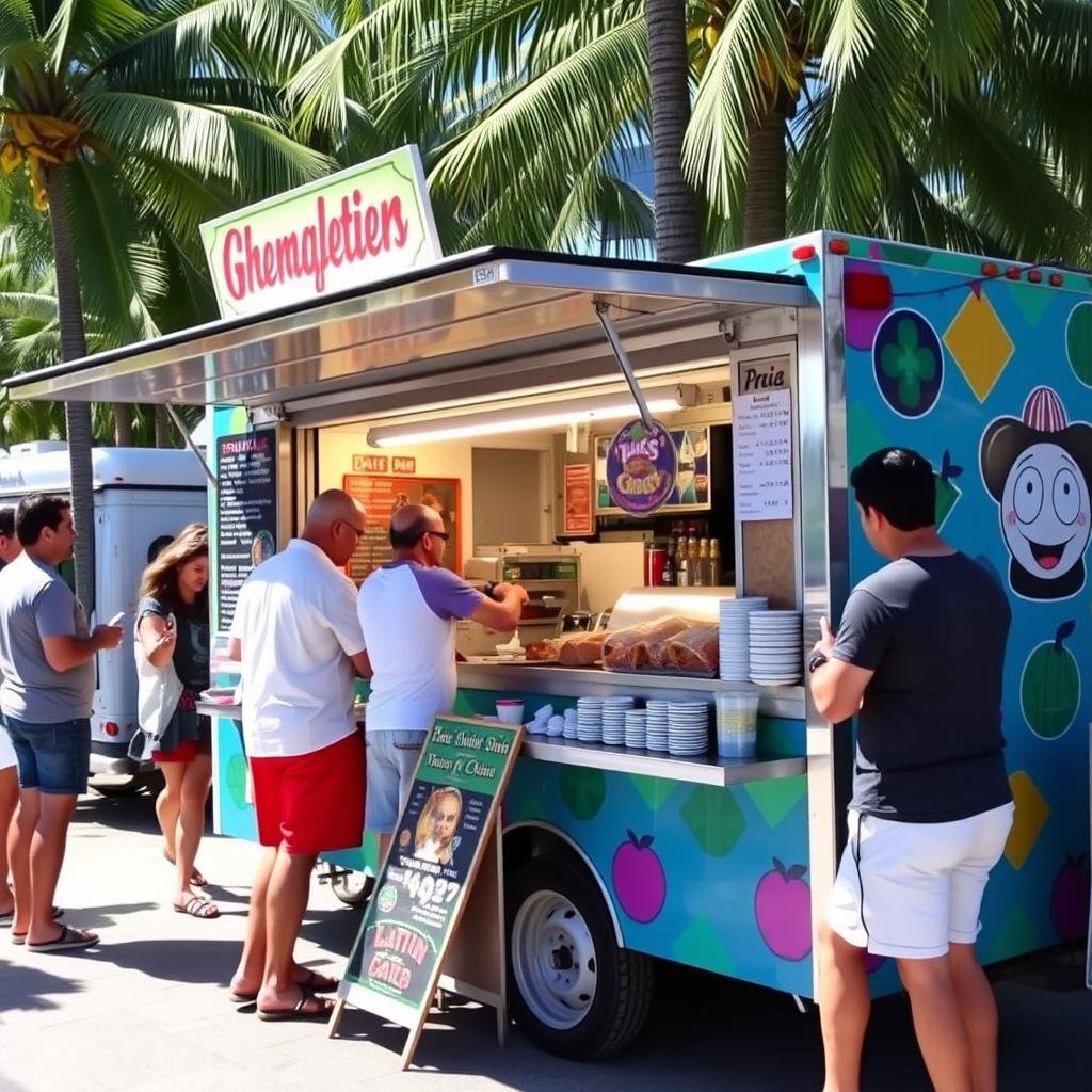 Colorful food truck serving Latin food in Miami Beach