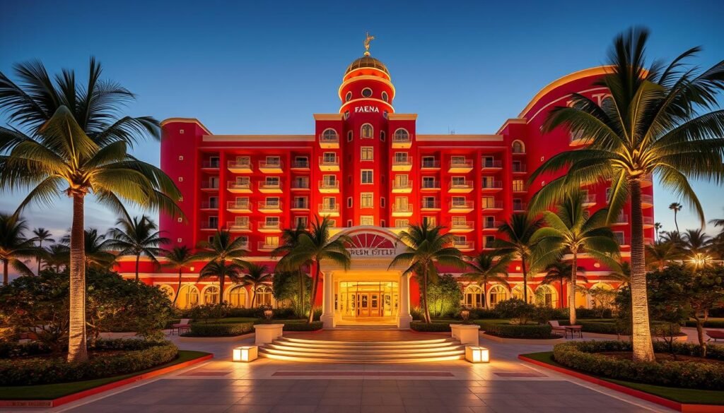 Faena Hotel Miami Beach exterior with distinctive architecture