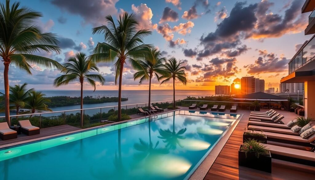 Four Seasons Hotel Miami pool deck with city views
