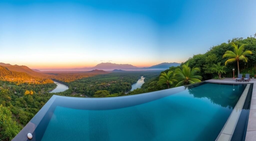 Infinity pool at COMO Shambhala Estate overlooking the Ayung River valley in Bali