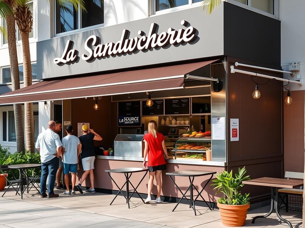 La Sandwicherie Miami Beach exterior with customers ordering