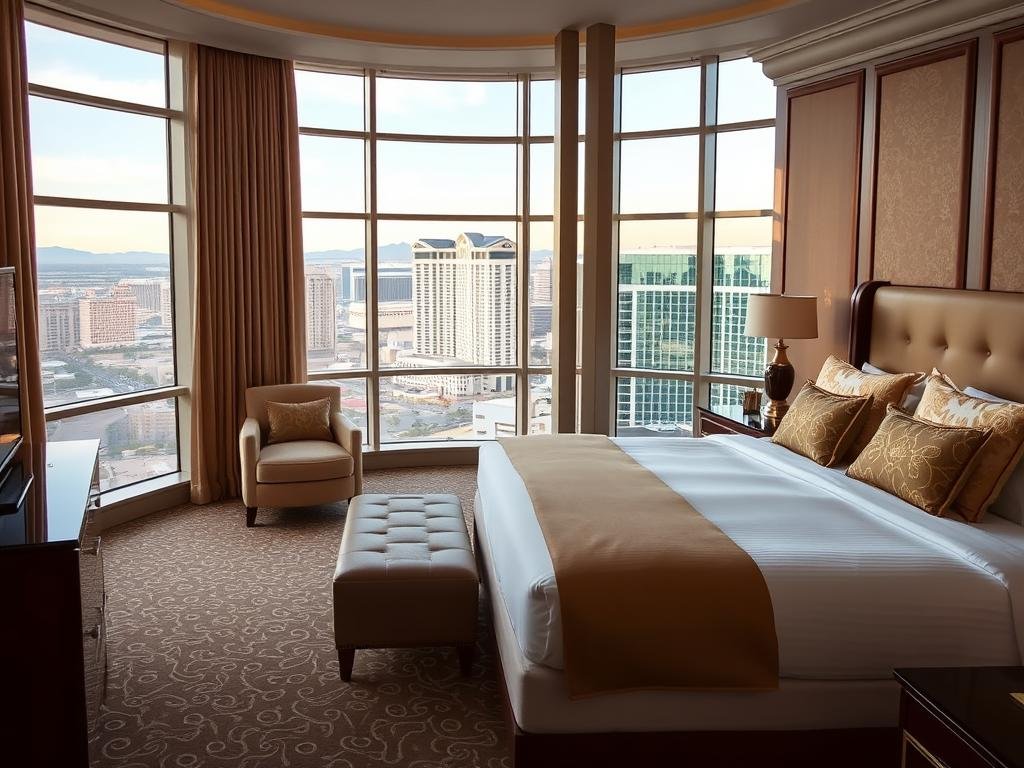 Luxurious suite at Wynn Las Vegas with panoramic views of the Strip