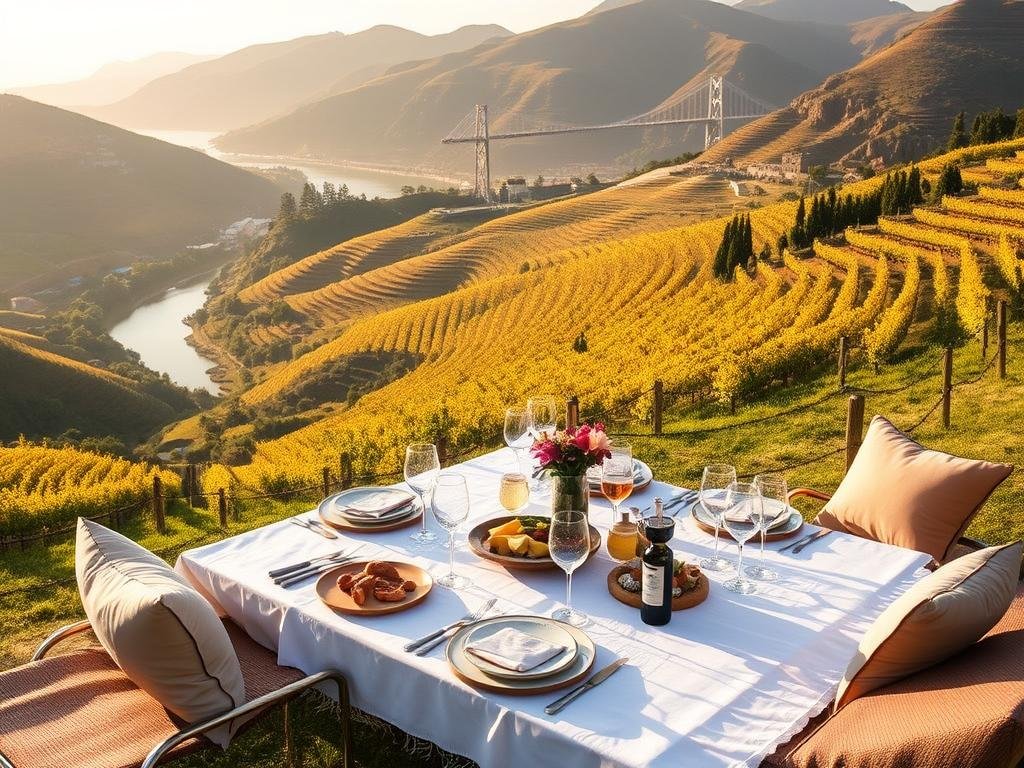 Luxury picnic in Douro Valley vineyards with river view