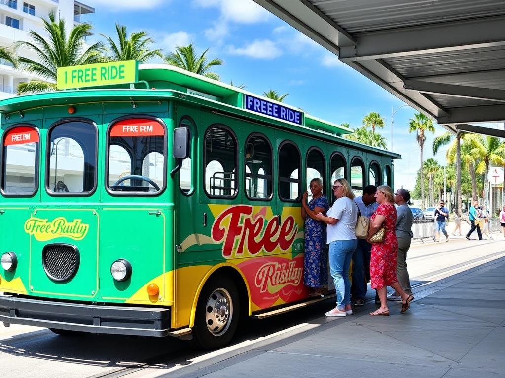 Miami Beach Trolley with passengers boarding
