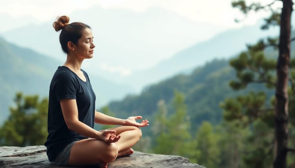 Person meditating in nature during a digital detox retreat