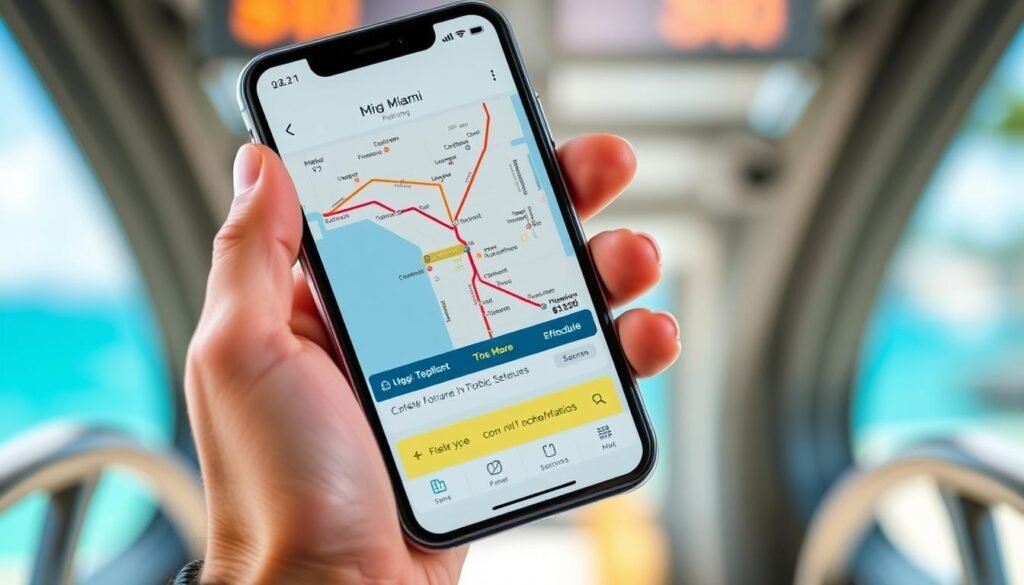 Person using Miami public transportation app on smartphone