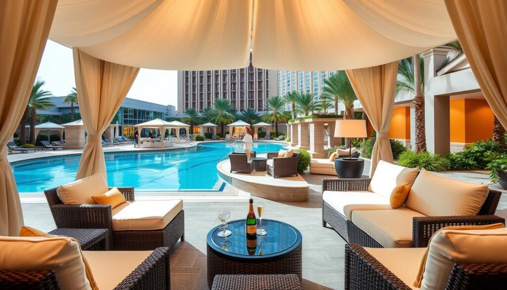 Private poolside cabana at a luxury Las Vegas resort
