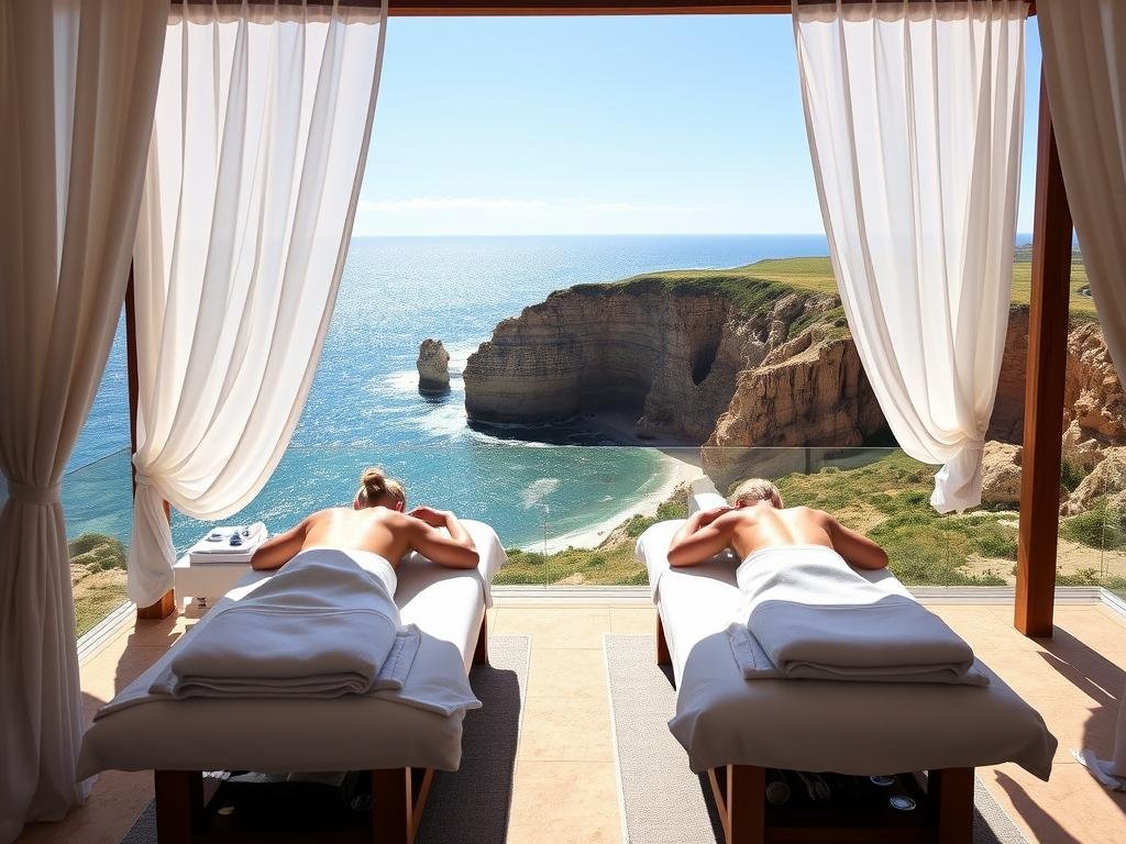 Private spa treatment in outdoor cabana overlooking Algarve cliffs