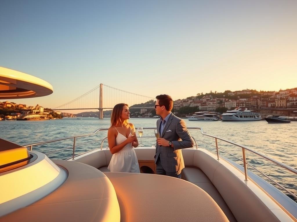 Private yacht cruise on the Tagus River at sunset