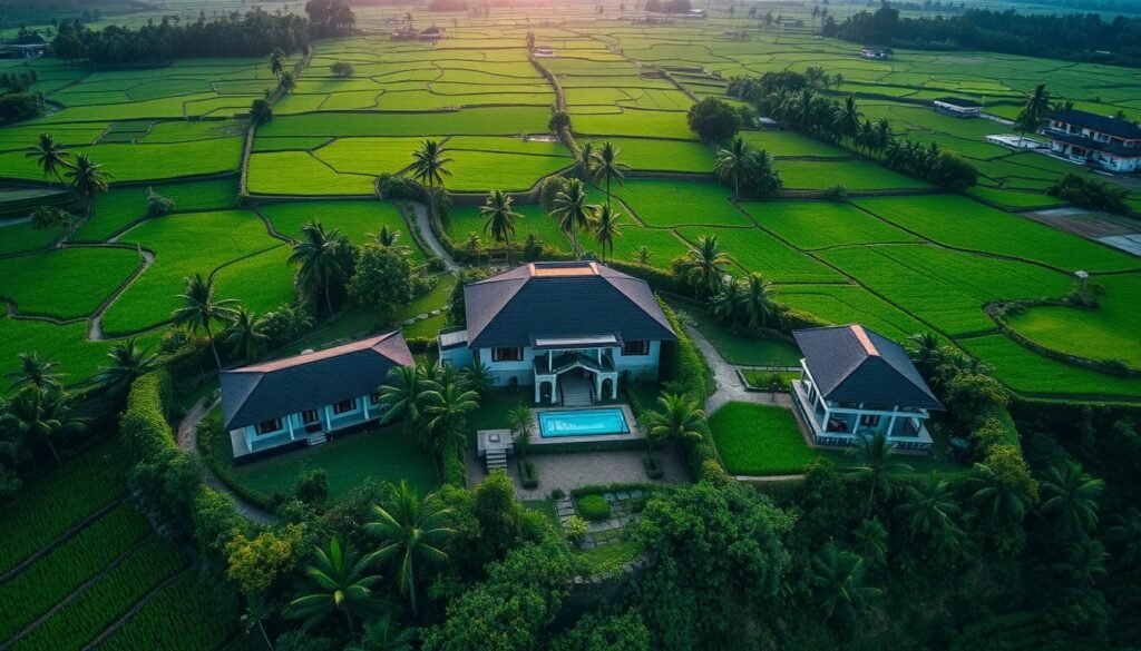 Sukhavati Ayurvedic Retreat Bali surrounded by rice paddies and tropical gardens